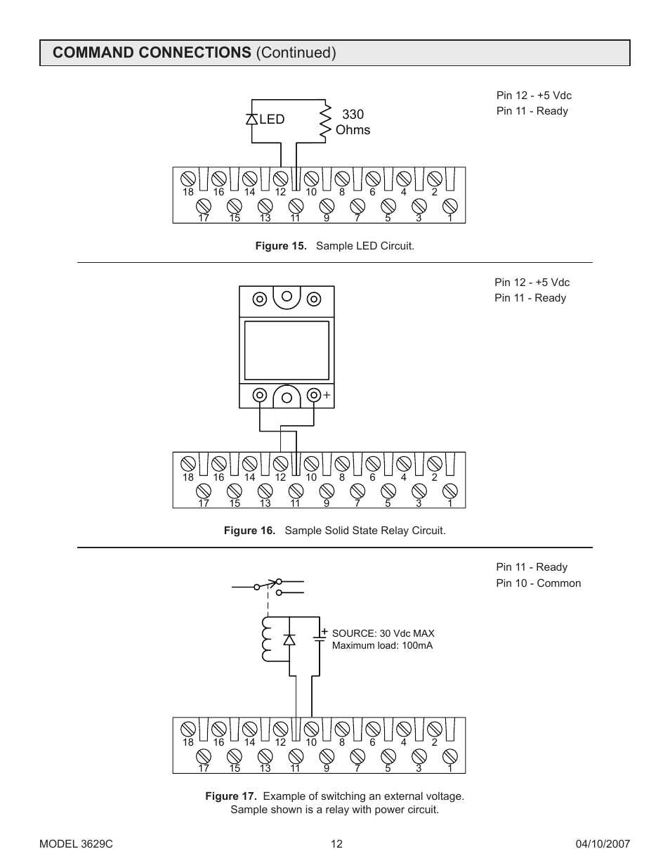 Command connections (continued), Led 330 ohms | Precision Control Systems 3629C User Manual | Page 16 / 28