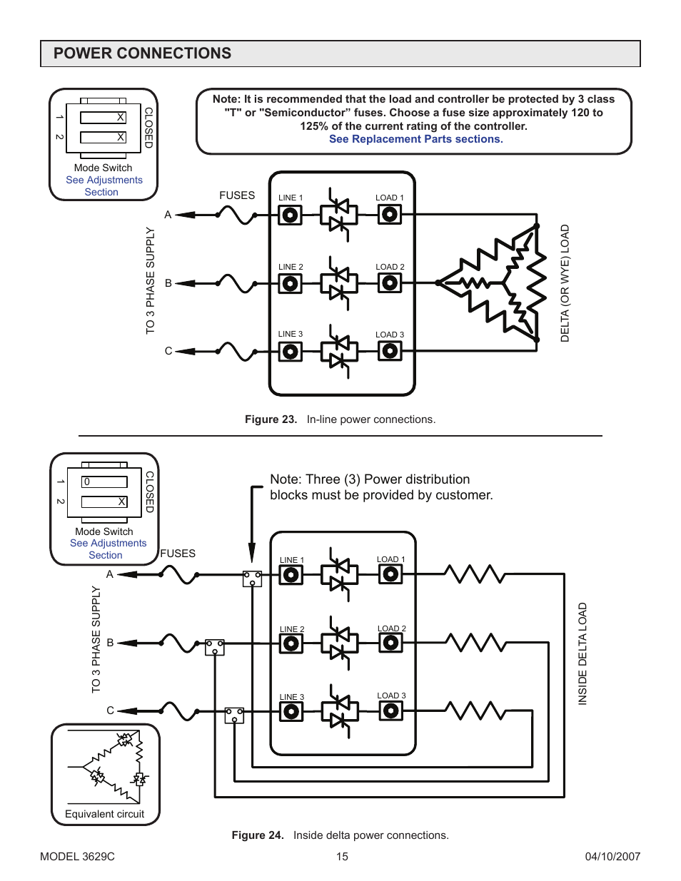 Power connections, Figure 23, Figure 24 | Encountered in an inside delta configuration (see | Precision Control Systems 3629C User Manual | Page 19 / 28
