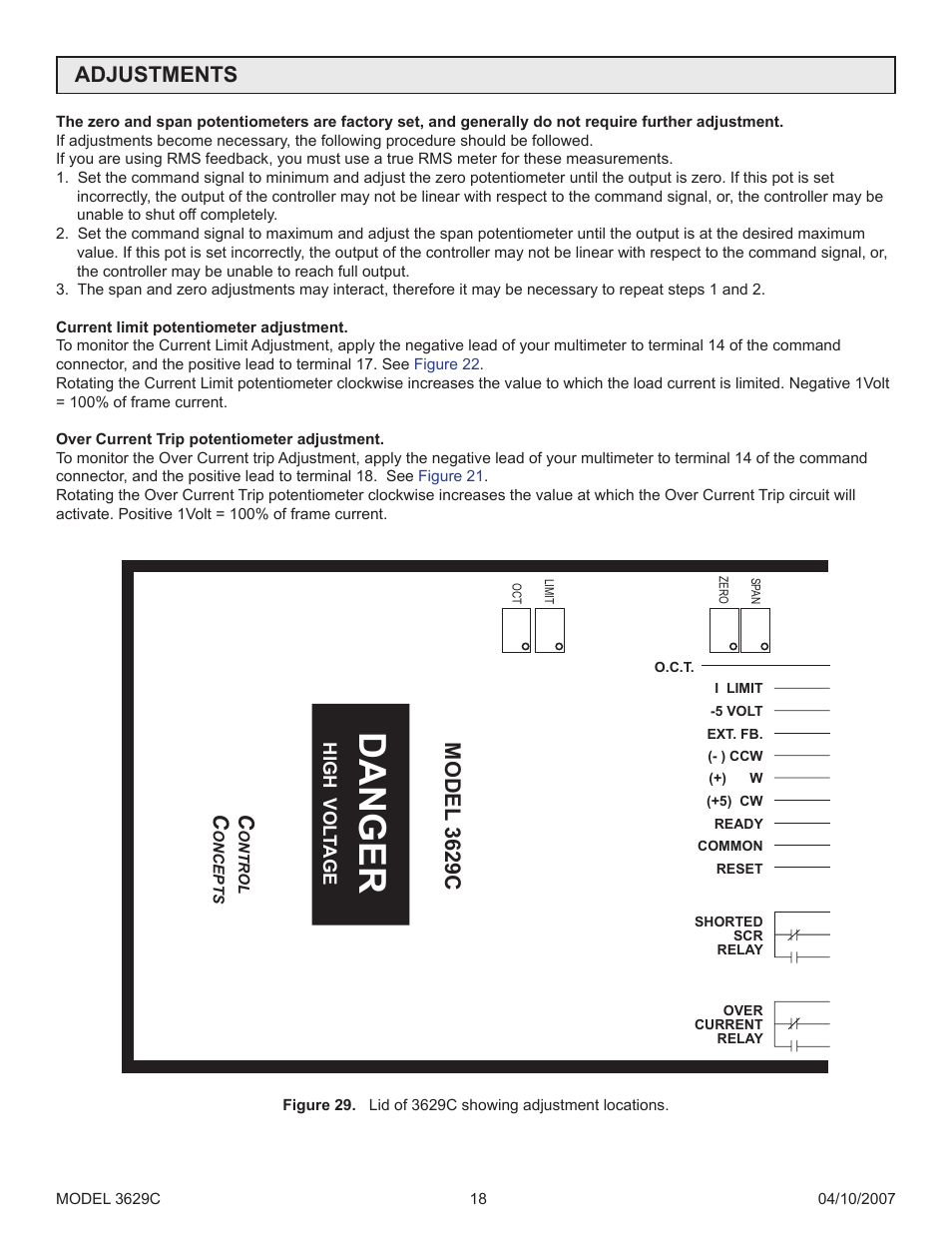 Adjustments, See adjustments, Section | Dre g n a, Om d c9 26 3 le | Precision Control Systems 3629C User Manual | Page 22 / 28