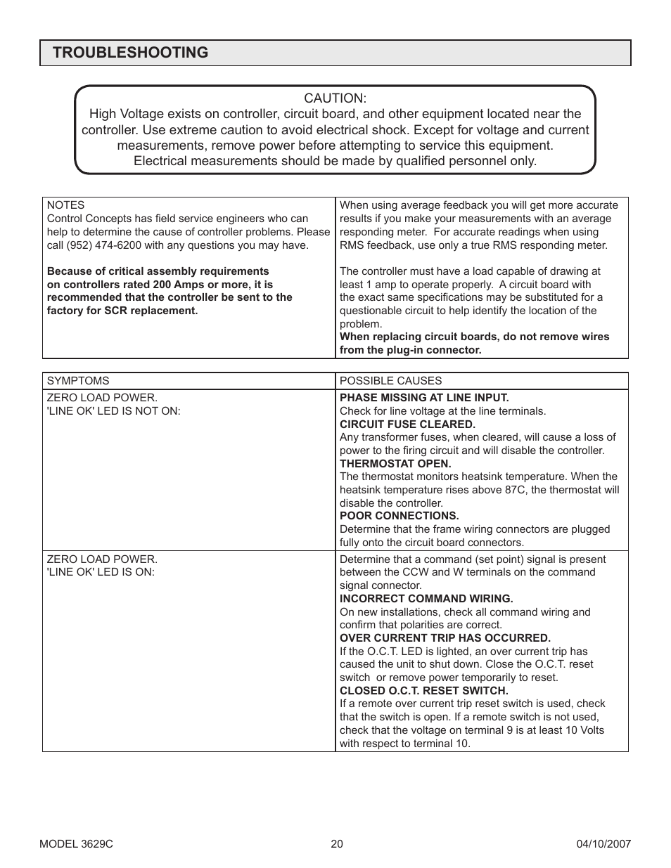 Troubleshooting | Precision Control Systems 3629C User Manual | Page 24 / 28