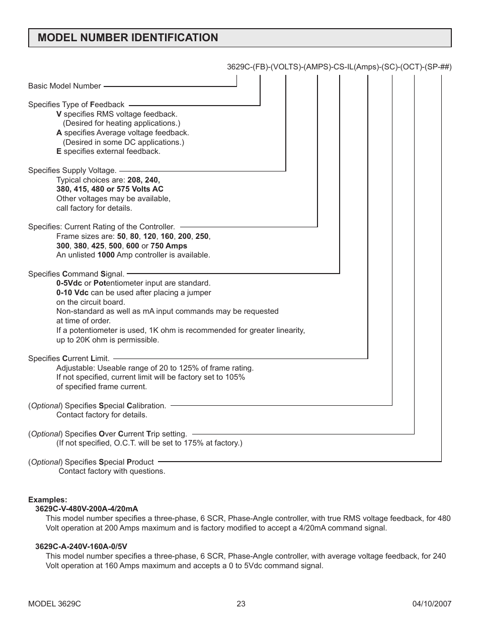 Model number identification | Precision Control Systems 3629C User Manual | Page 27 / 28