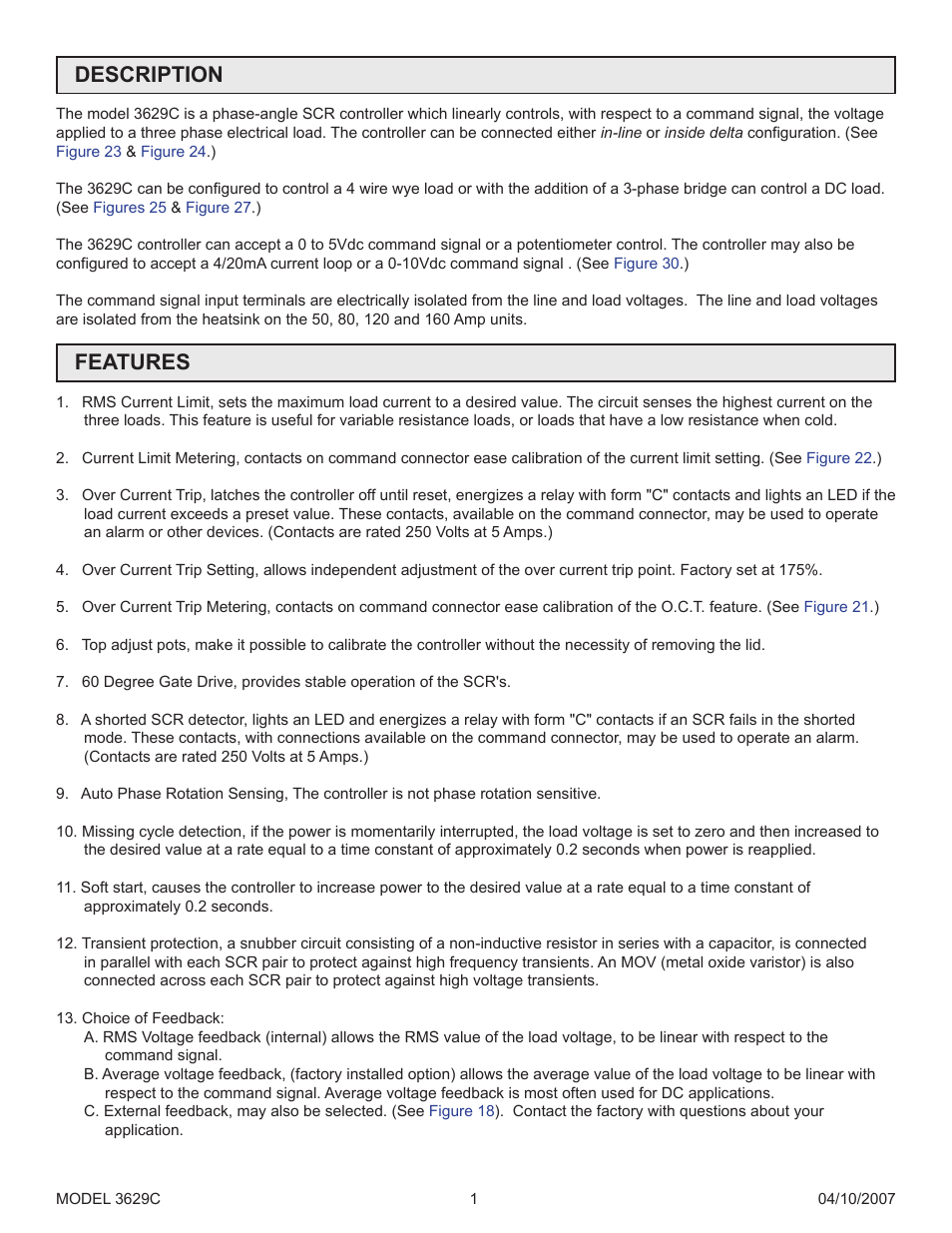 Description, Features | Precision Control Systems 3629C User Manual | Page 5 / 28