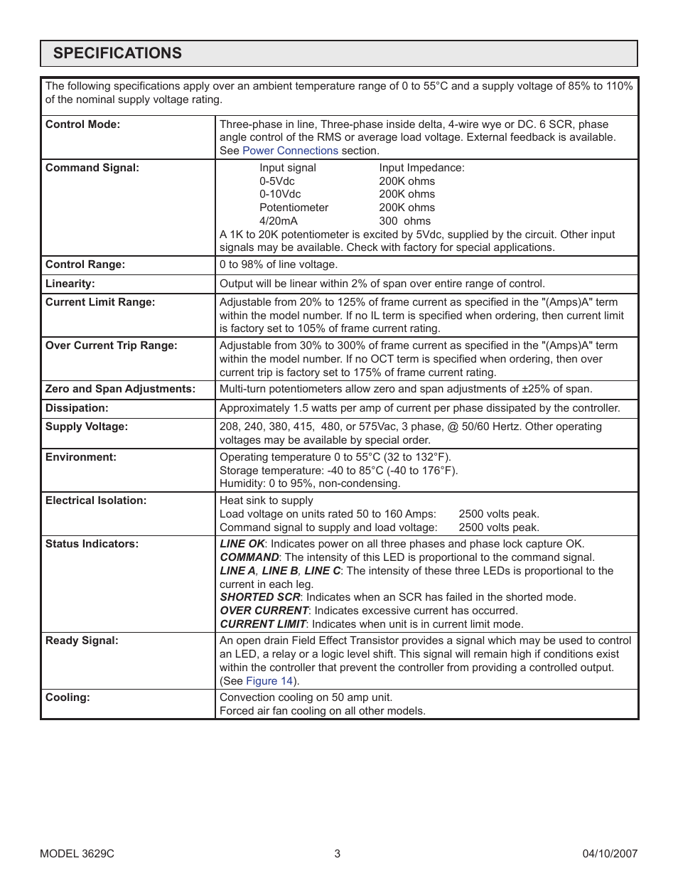 Specifications | Precision Control Systems 3629C User Manual | Page 7 / 28