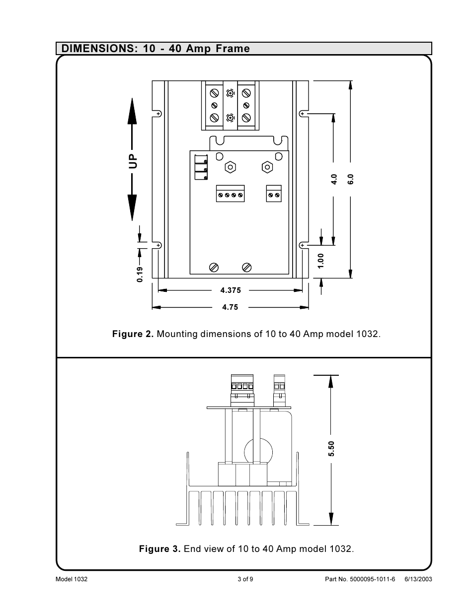 Up dimensions: 10 - 40 amp frame | Precision Control Systems 1032 User Manual | Page 5 / 11