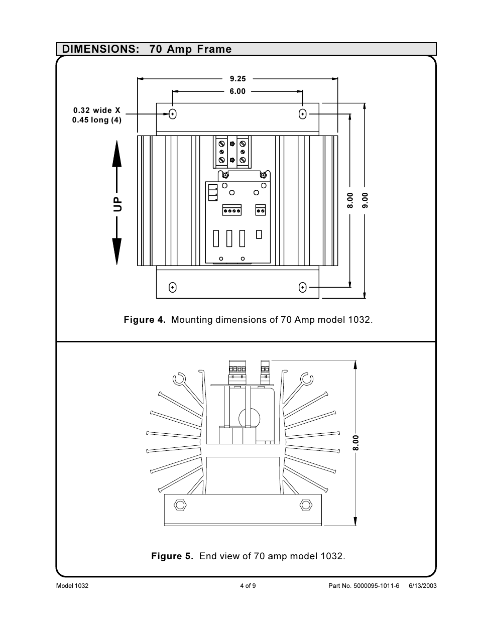 Up dimensions: 70 amp frame | Precision Control Systems 1032 User Manual | Page 6 / 11