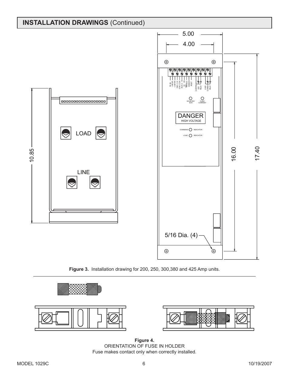 Installation drawings (continued), Danger, 85 line load | Precision Control Systems 1029C User Manual | Page 10 / 23