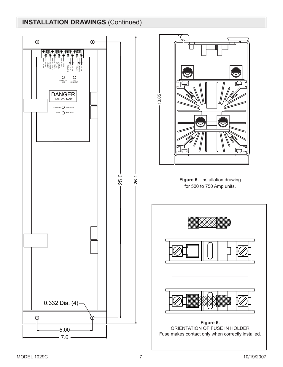 Installation drawings (continued), 332 dia. (4), Danger | Precision Control Systems 1029C User Manual | Page 11 / 23