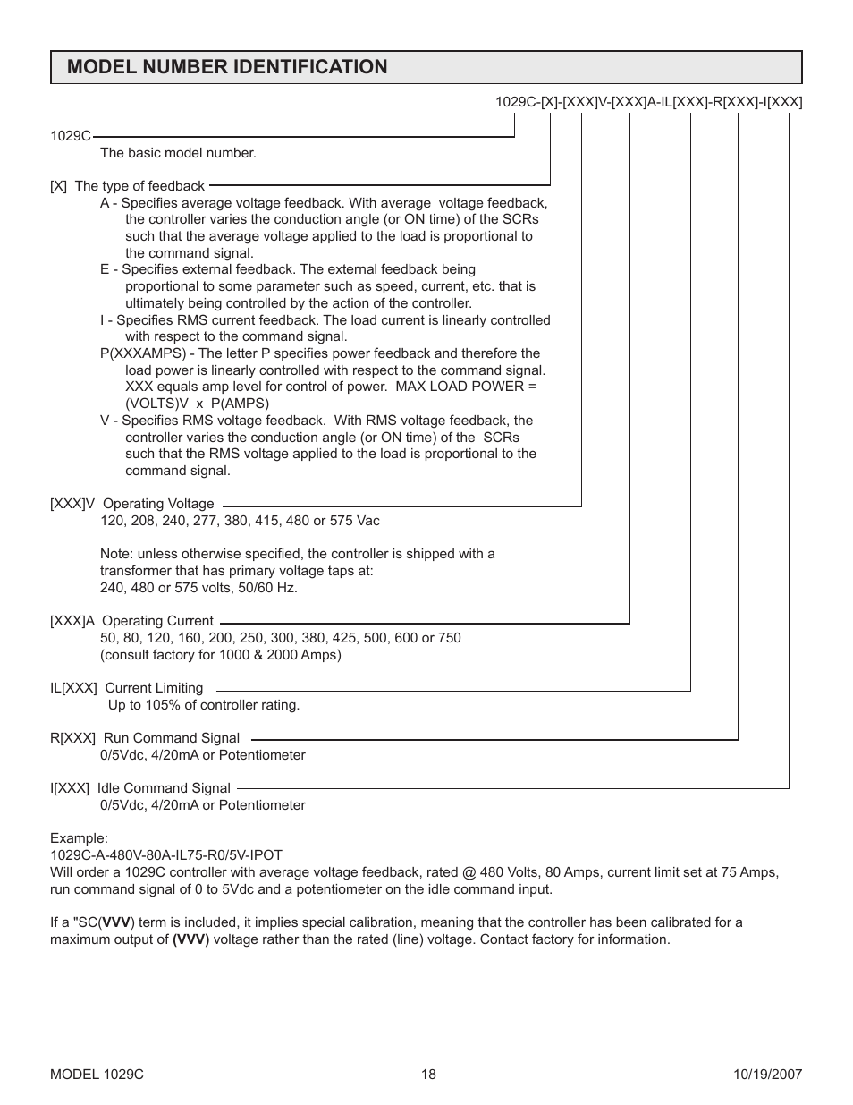 Model number identification | Precision Control Systems 1029C User Manual | Page 22 / 23