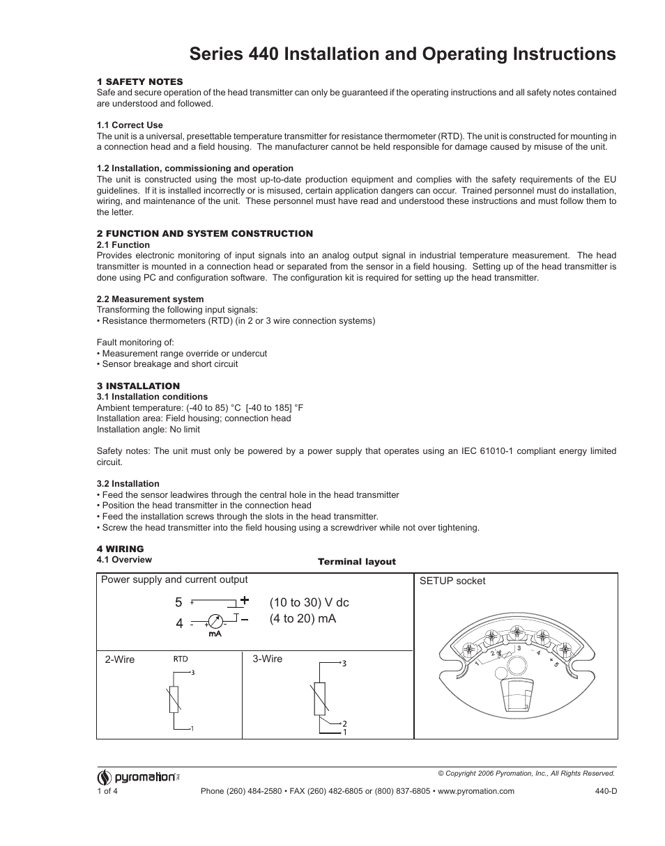Pyromation Series 440 User Manual | 4 pages