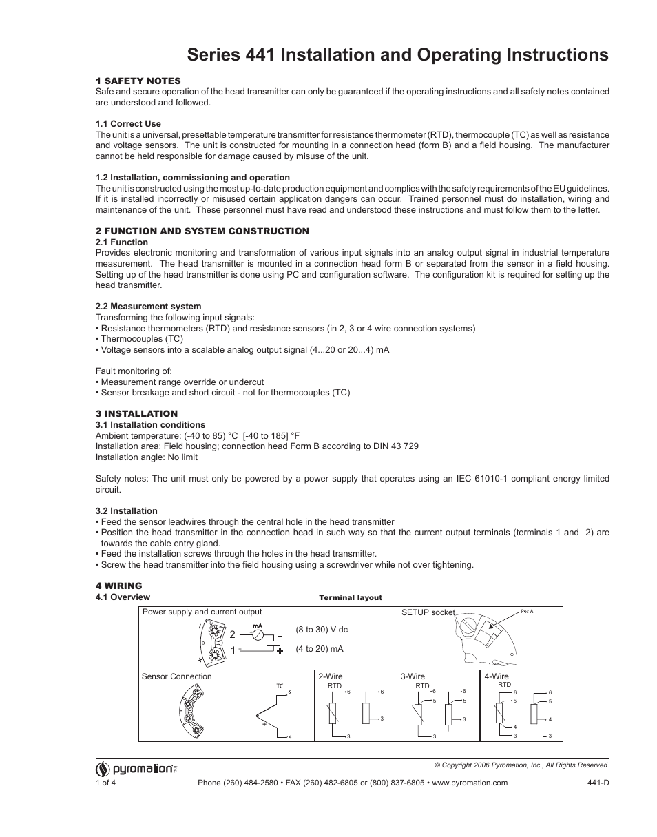 Pyromation Series 441 User Manual | 4 pages