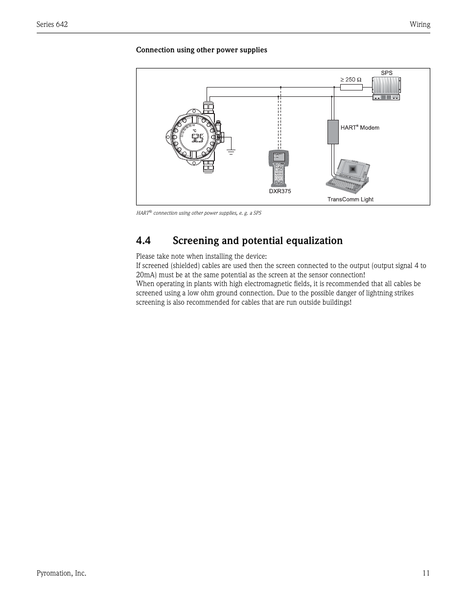 4 screening and potential equalization, Screening and potential equalization | Pyromation Series 642 User Manual | Page 11 / 44