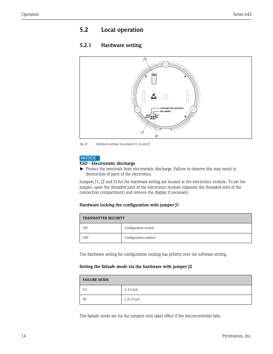 2 local operation, Local operation, 1 hardware setting | Pyromation Series 642 User Manual | Page 14 / 44