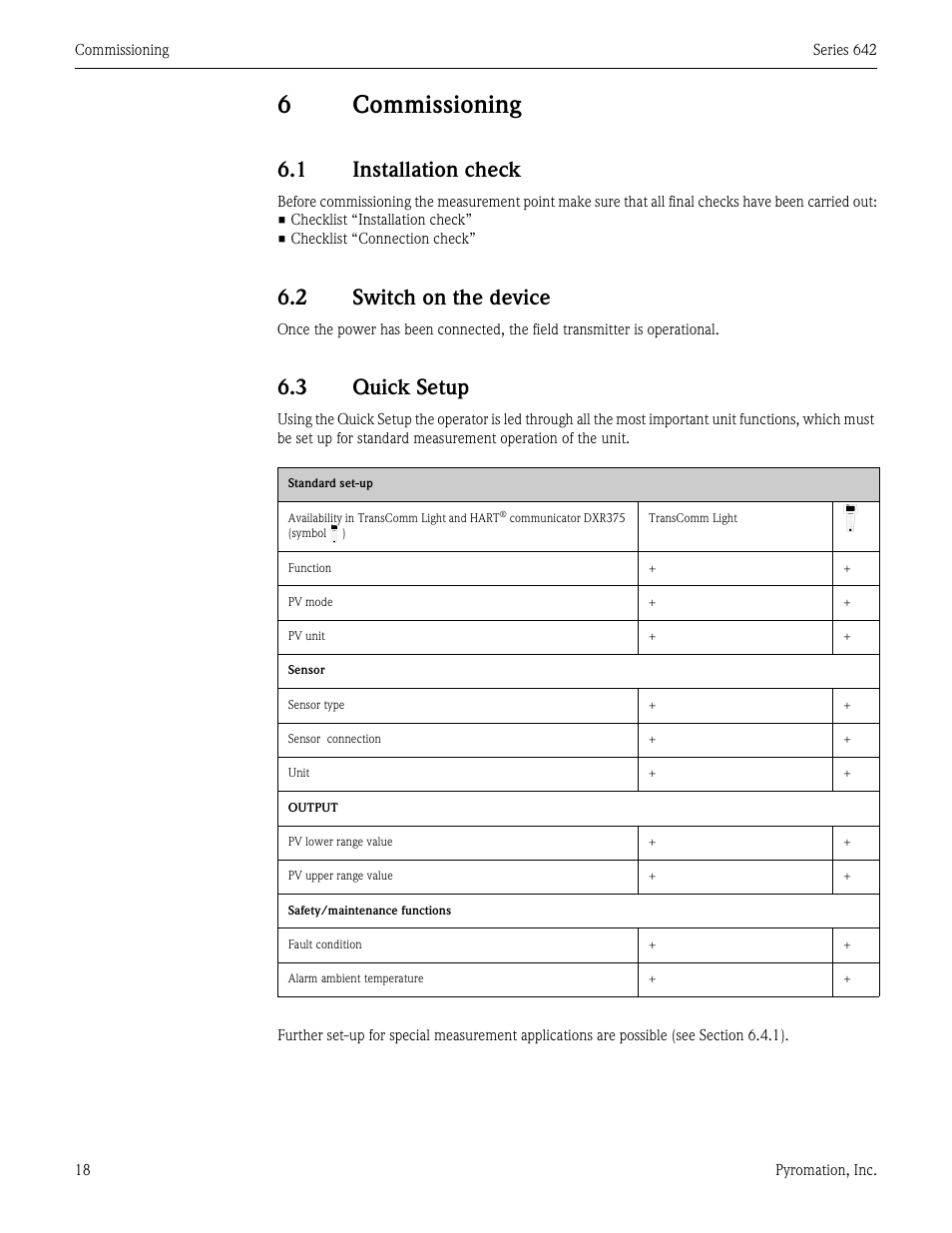 6 commissioning, 1 installation check, 2 switch on the device | 3 quick setup, Ä 18, Commissioning, Installation check, Switch on the device, Quick setup, 6commissioning | Pyromation Series 642 User Manual | Page 18 / 44