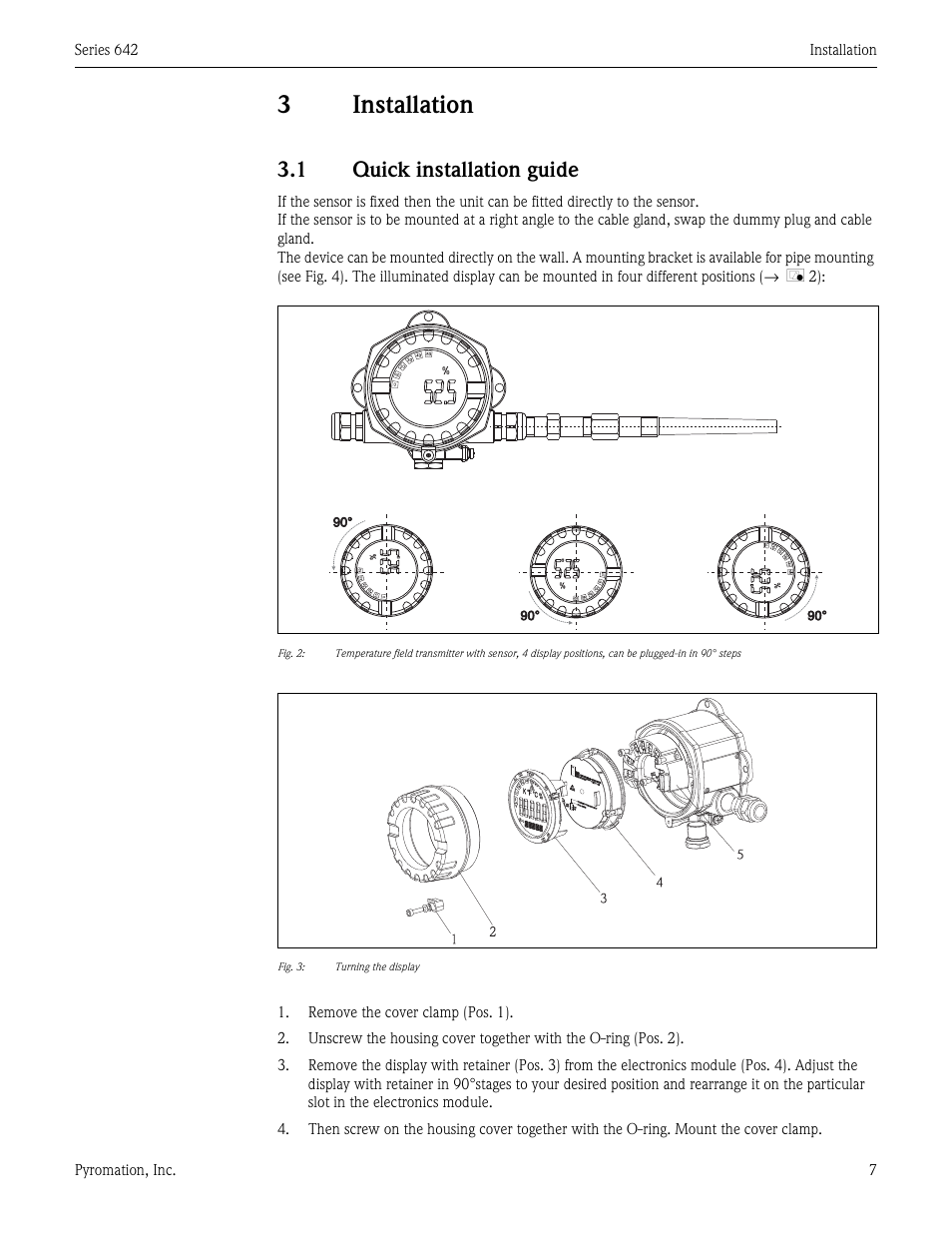 3 installation, 1 quick installation guide, Installation | Quick installation guide, 3installation | Pyromation Series 642 User Manual | Page 7 / 44