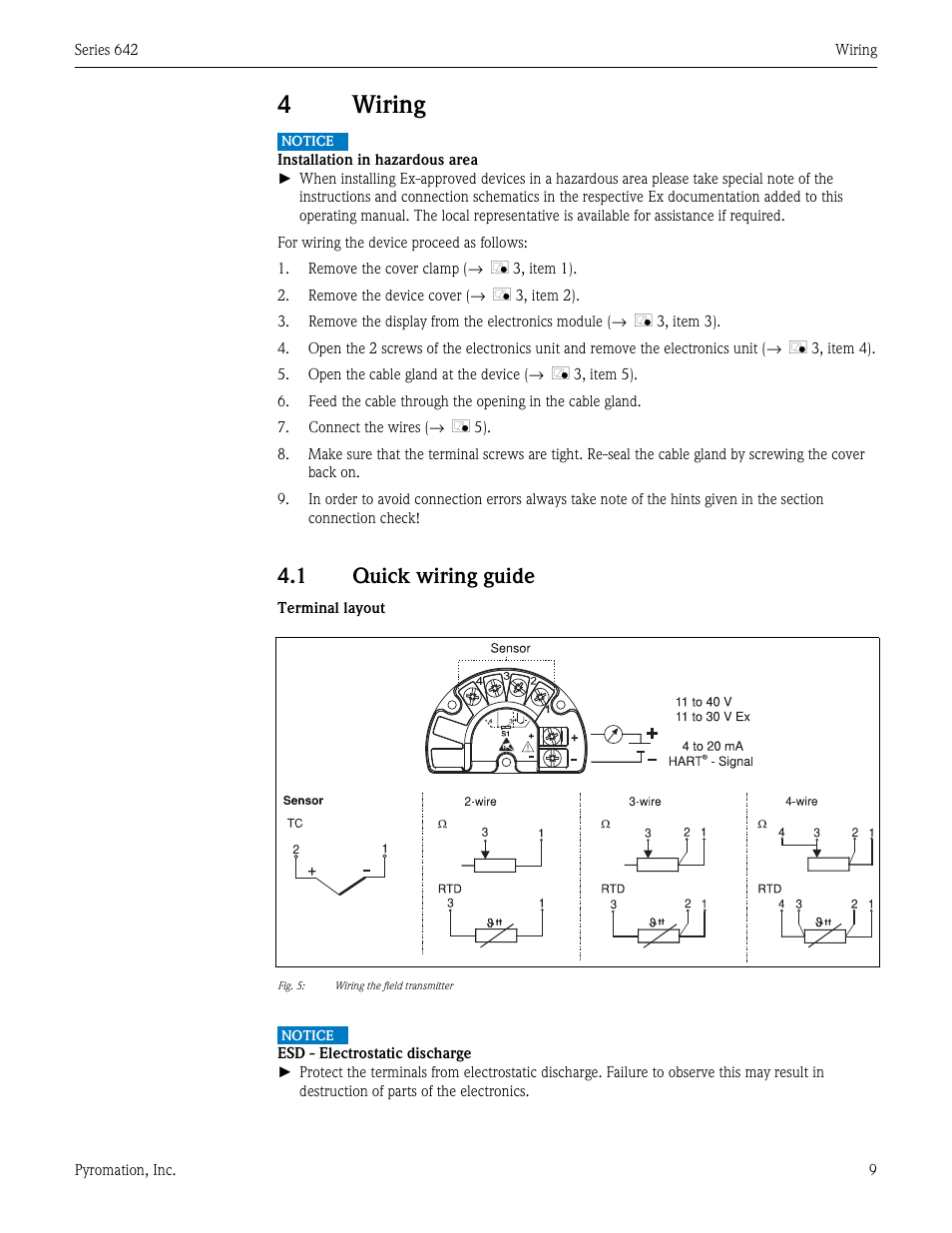 4 wiring, 1 quick wiring guide, Wiring | Quick wiring guide, 4wiring | Pyromation Series 642 User Manual | Page 9 / 44