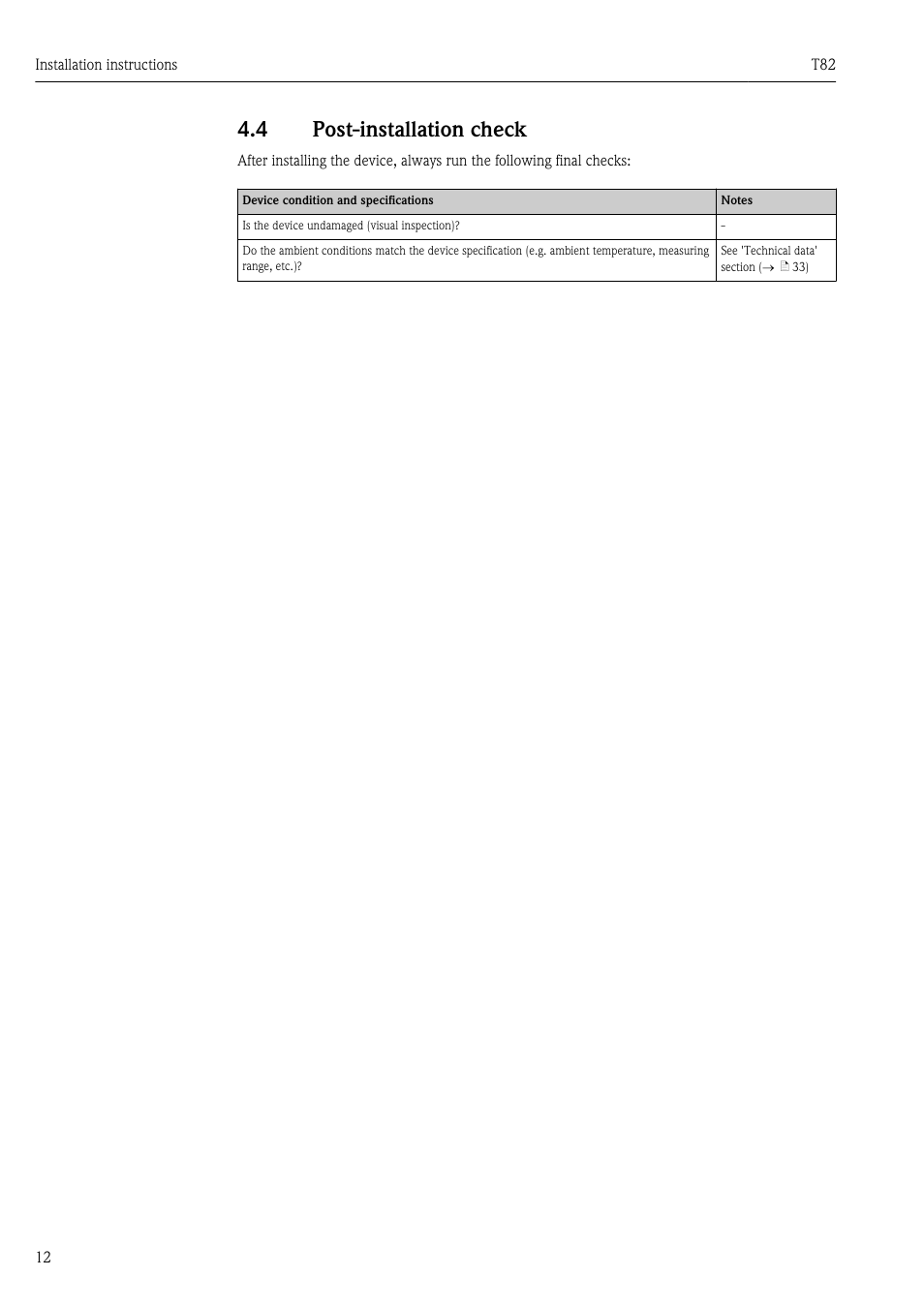 4 post-installation check, Post-installation check | Pyromation T82 User Manual | Page 12 / 88