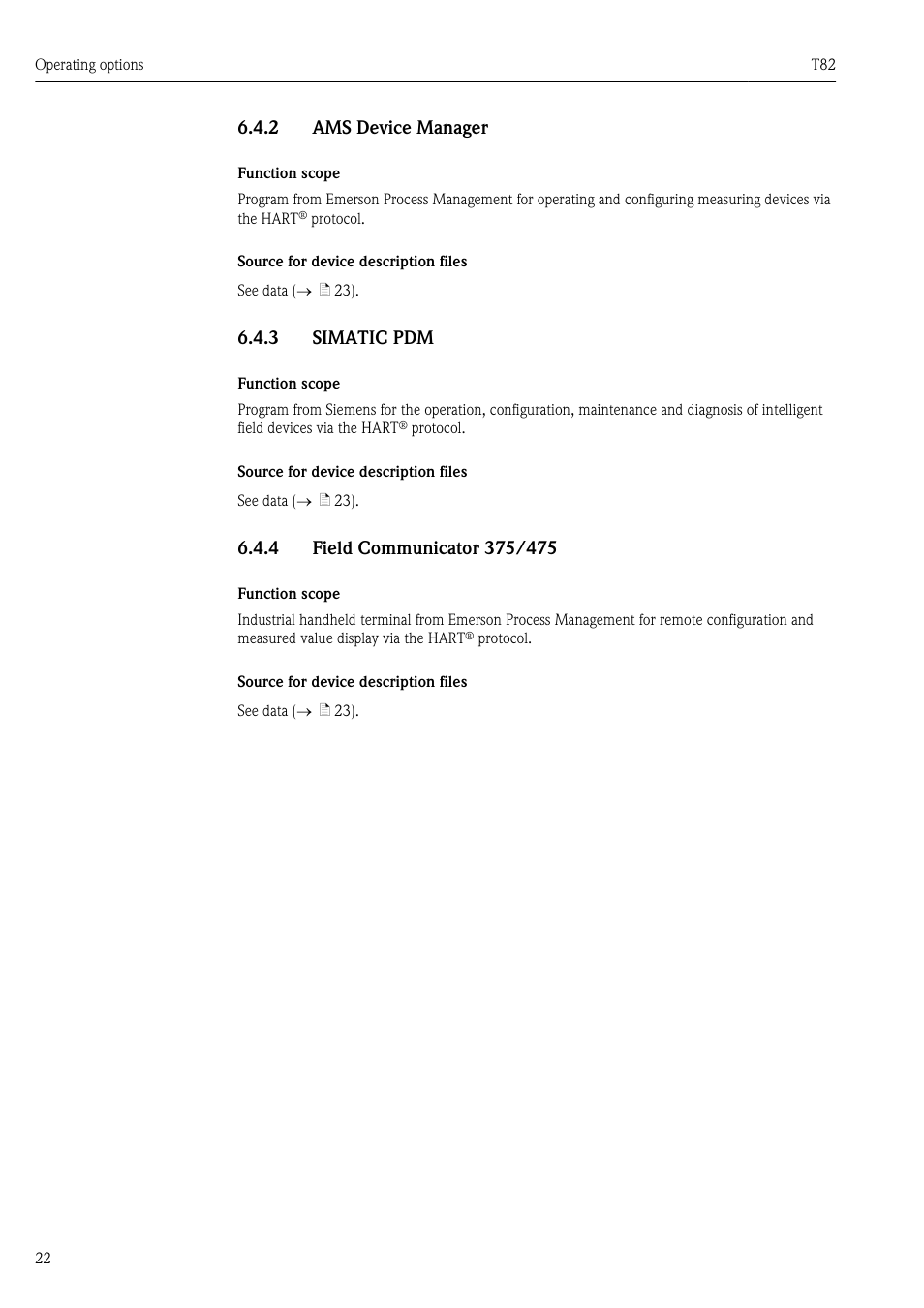 2 ams device manager, 3 simatic pdm, 4 field communicator 375/475 | Pyromation T82 User Manual | Page 22 / 88