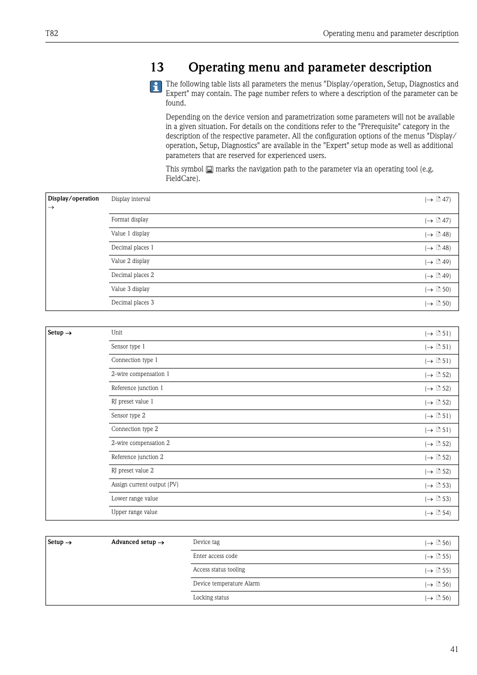 13 operating menu and parameter description, Ä 41), Operating menu and parameter description | Pyromation T82 User Manual | Page 41 / 88