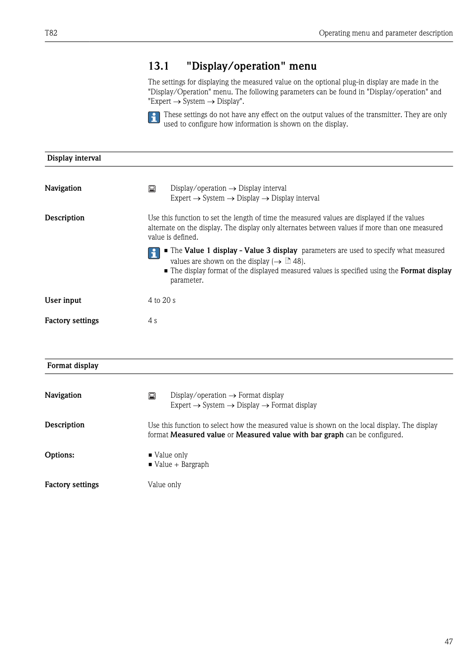 1 "display/operation" menu, Ä 47) | Pyromation T82 User Manual | Page 47 / 88
