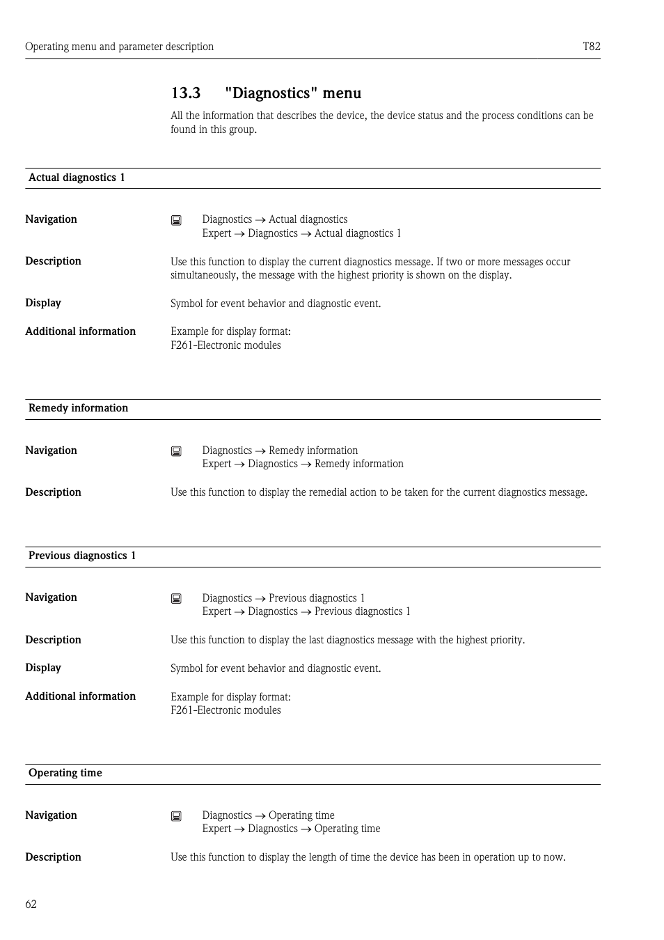 3 "diagnostics" menu, Ä 62) | Pyromation T82 User Manual | Page 62 / 88