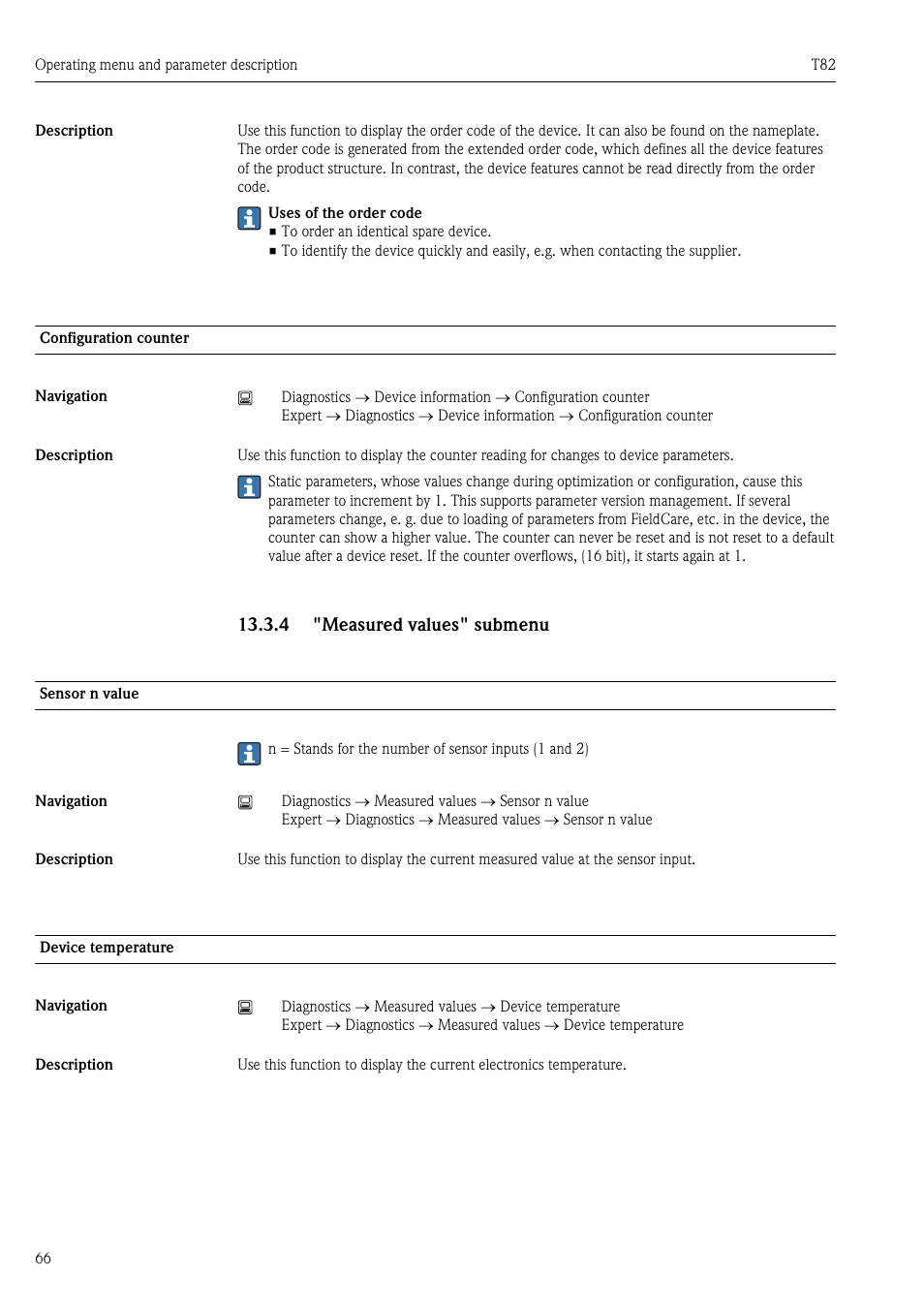 4 "measured values" submenu, Ä 66), Д 66) | Pyromation T82 User Manual | Page 66 / 88