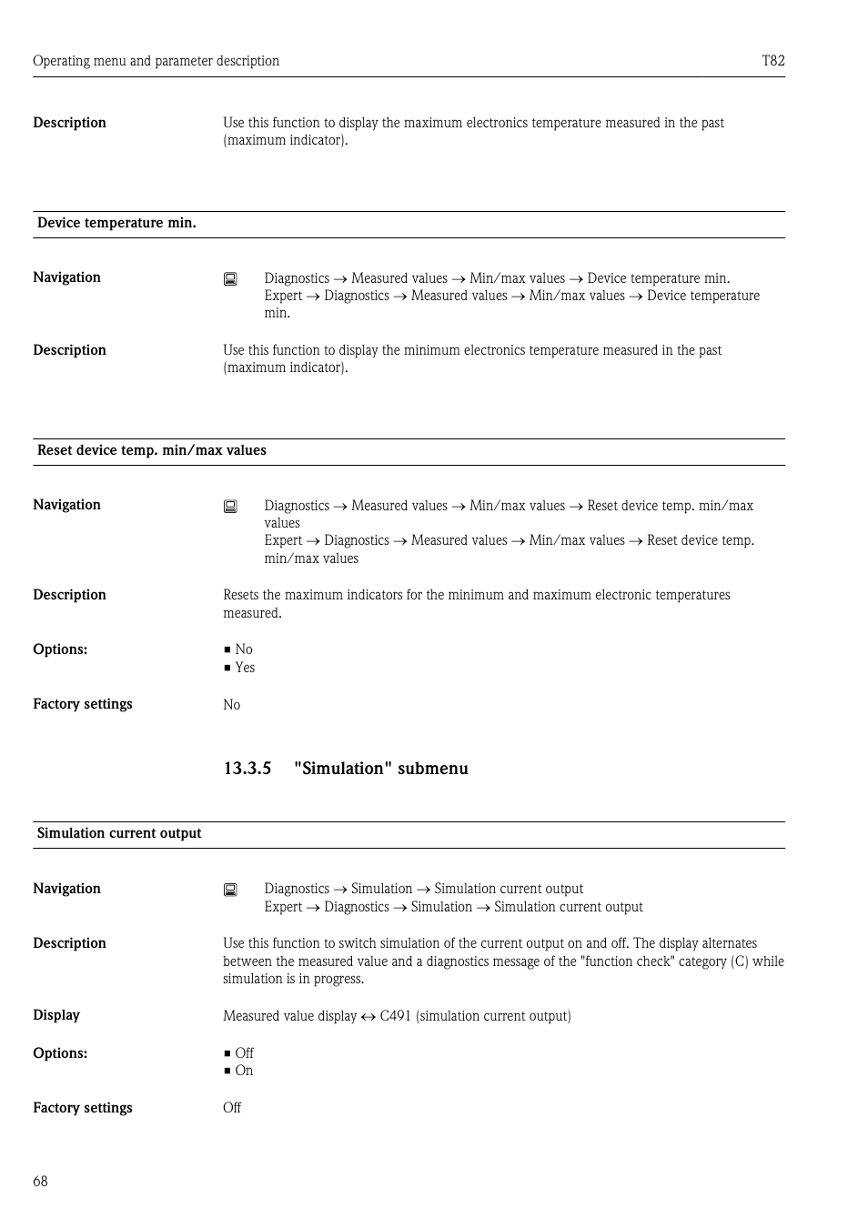 5 "simulation" submenu, Ä 68) | Pyromation T82 User Manual | Page 68 / 88