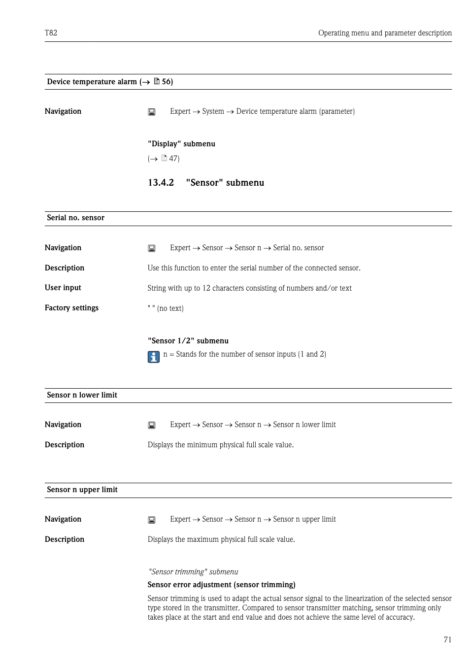 2 "sensor" submenu, Д 71), Ä 71) | Pyromation T82 User Manual | Page 71 / 88