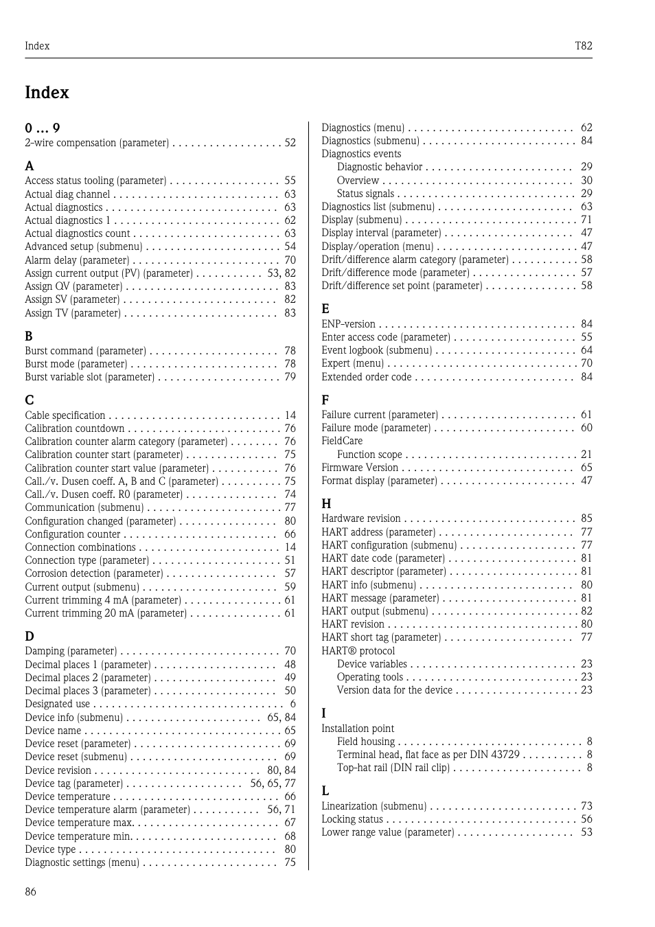 Index | Pyromation T82 User Manual | Page 86 / 88