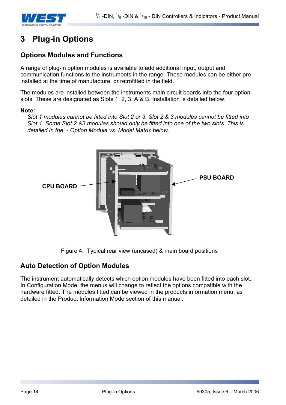 Plug-in options, Options modules and functions, Auto detection of option modules | 3 plug-in options | Pyromation Series 610 1_16 DIN User Manual | Page 19 / 177