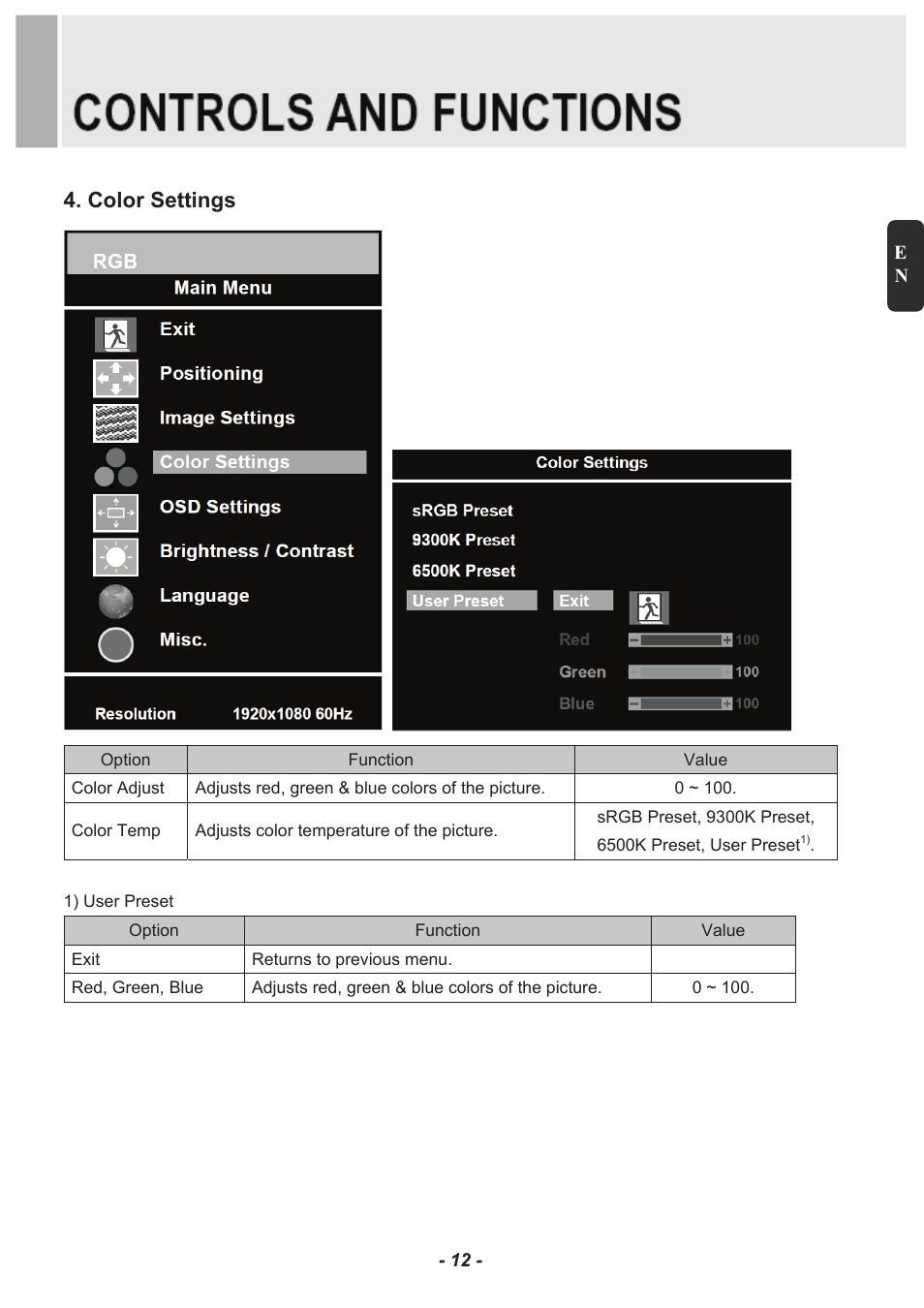 Color settings | Revo RM23-OR1 User Manual | Page 15 / 72