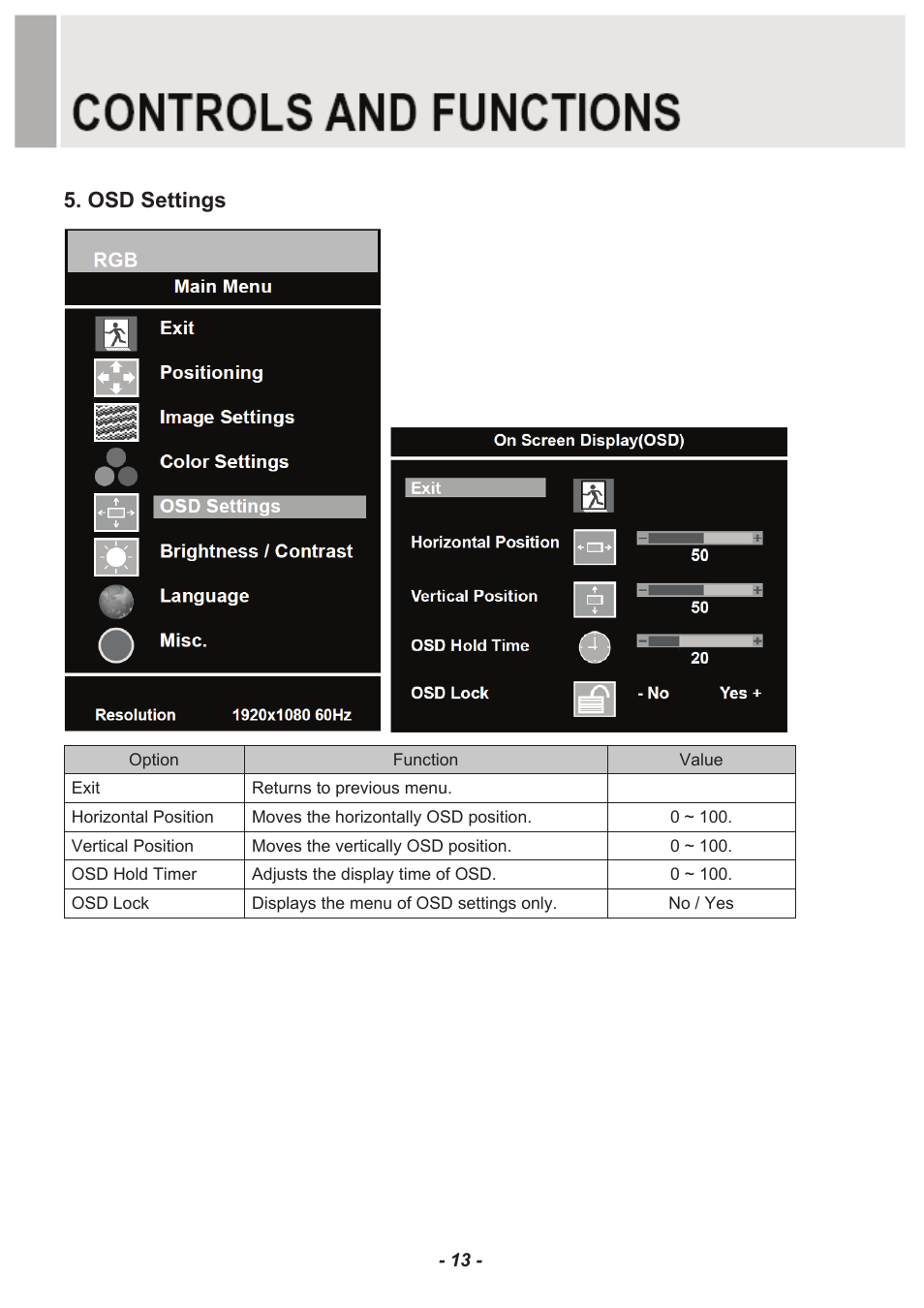 Osd settings | Revo RM23-OR1 User Manual | Page 16 / 72