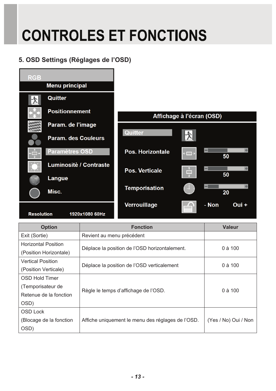 Osd settings (réglages de l’osd) | Revo RM23-OR1 User Manual | Page 38 / 72