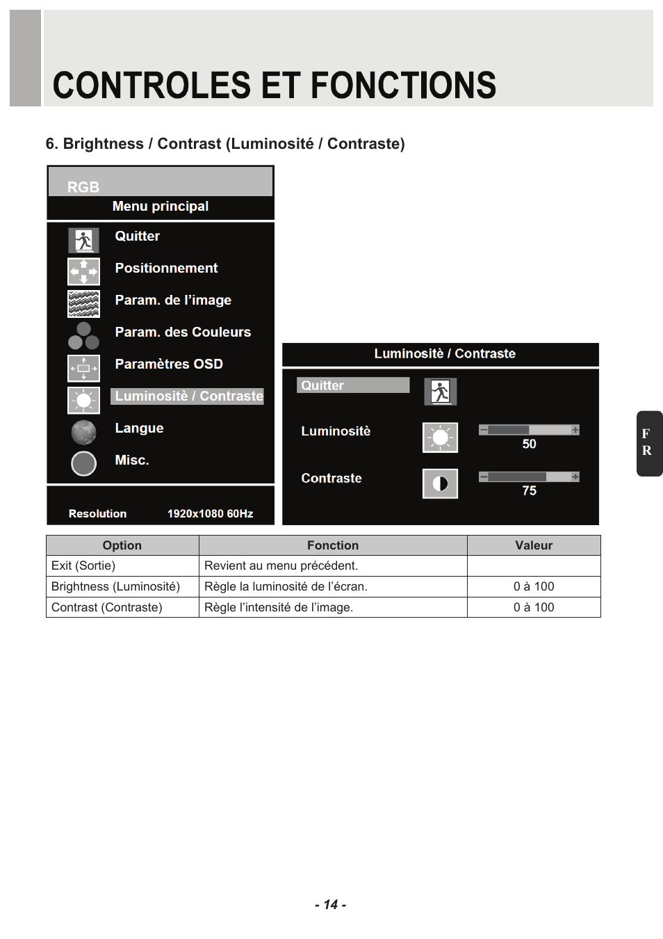 Brightness / contrast (luminosité / contraste) | Revo RM23-OR1 User Manual | Page 39 / 72