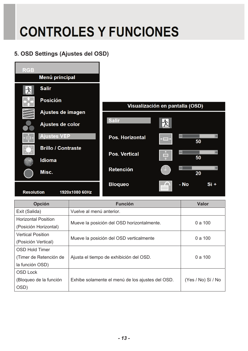 Osd settings (ajustes del osd) | Revo RM23-OR1 User Manual | Page 60 / 72