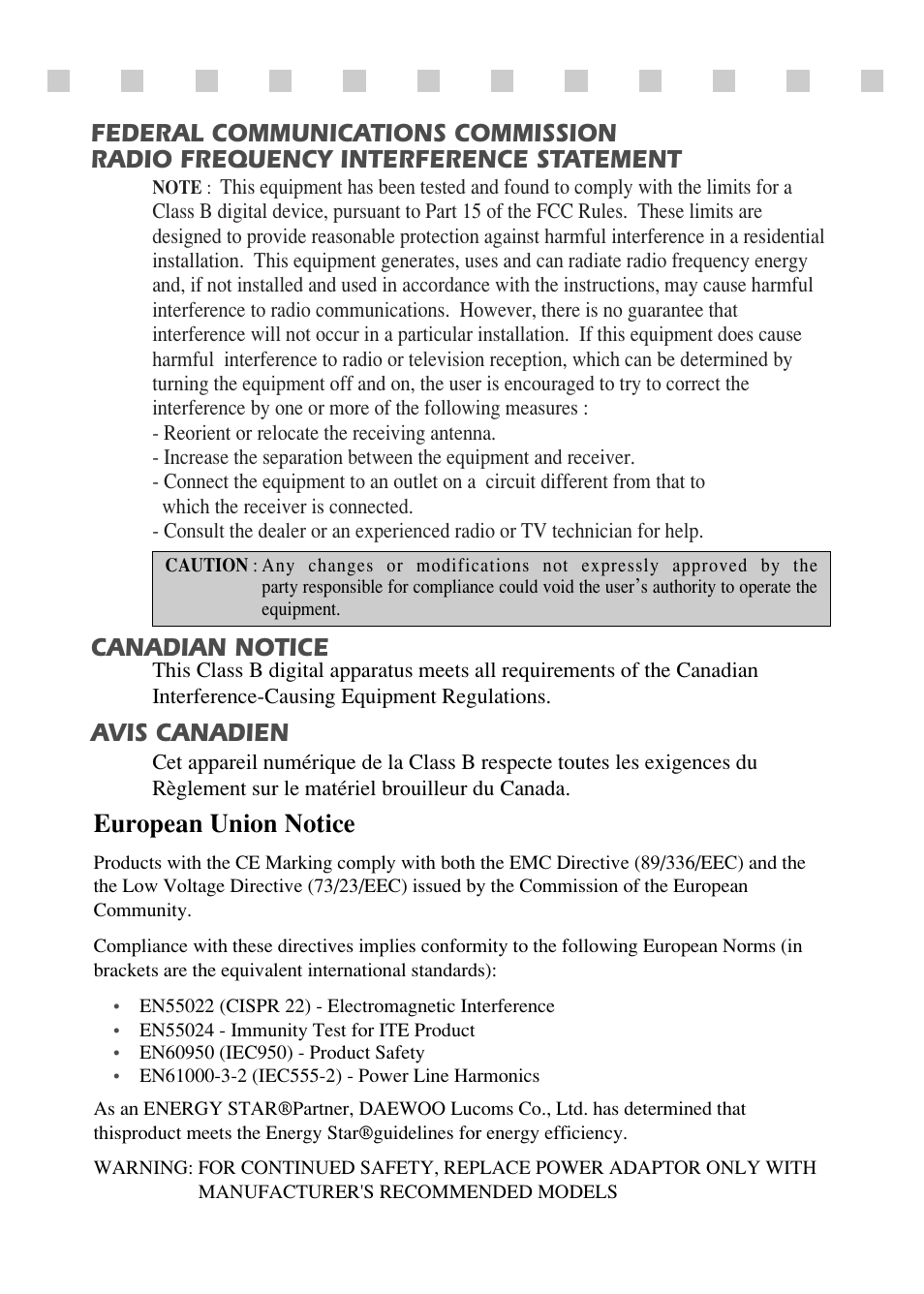 Canadian notice avis canadien, European union notice | Revo RM2LCD19 User Manual | Page 3 / 22