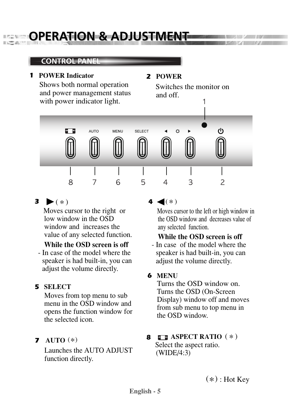 Opera, Opera tion & adjustment tion & adjustment | Revo RM2LCD19 User Manual | Page 9 / 22