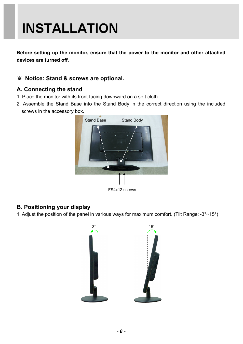 B. positioning your display | Revo RM185-OR1 User Manual | Page 8 / 28