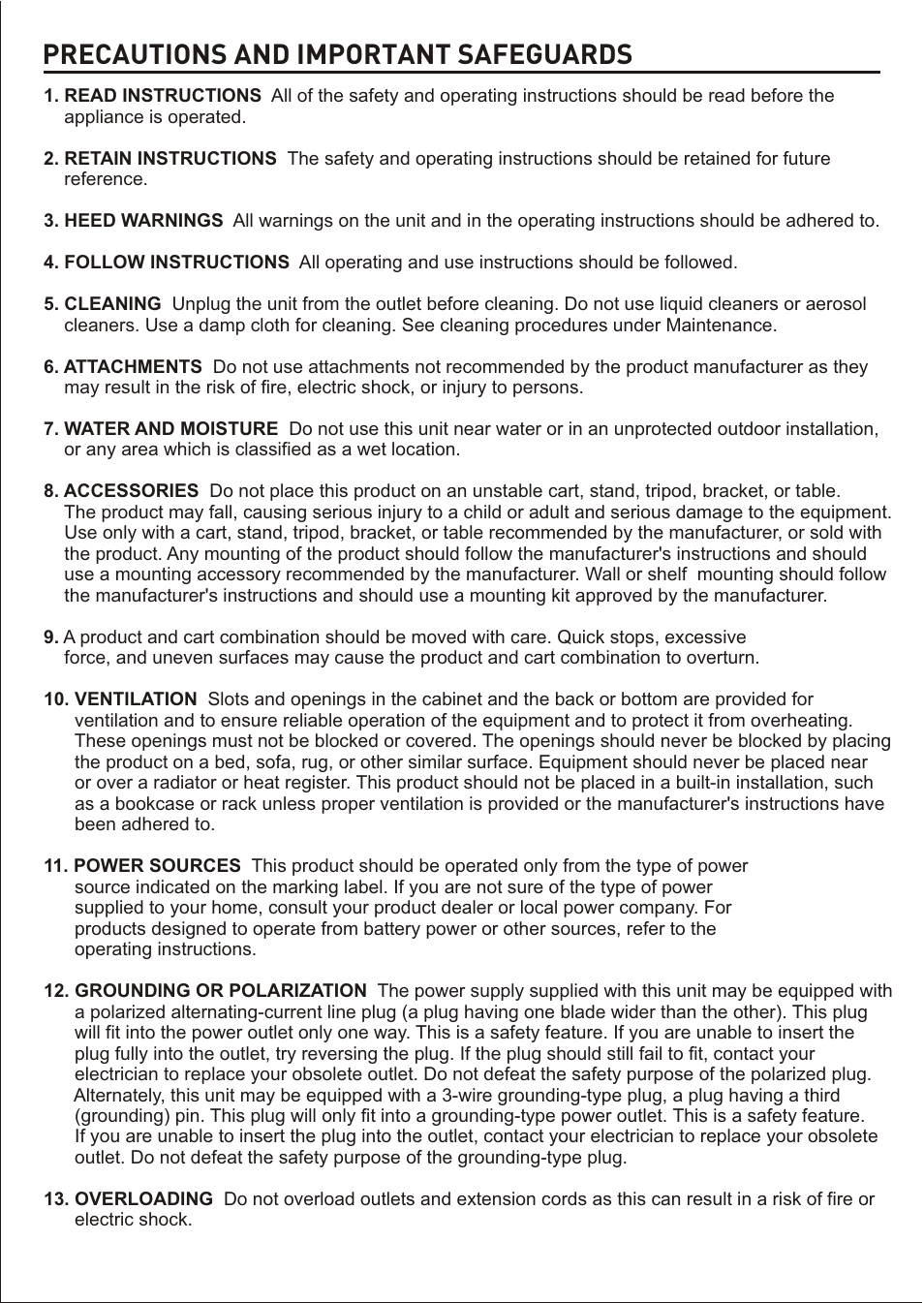 Precautions and important safeguards | Revo R4CH12VAMP User Manual | Page 6 / 10