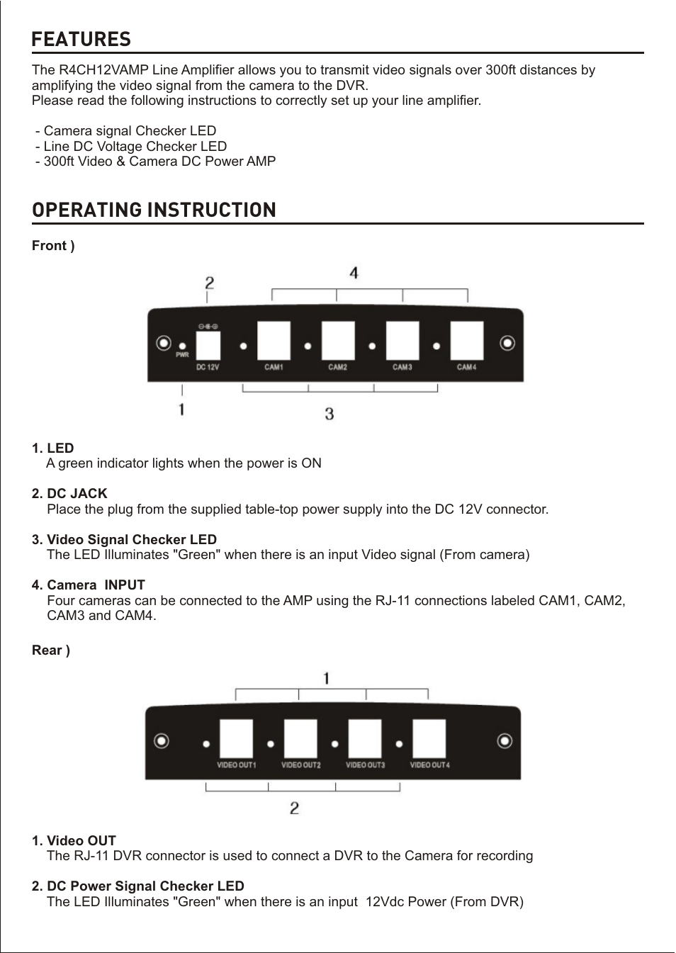 Features operating instruction | Revo R4CH12VAMP User Manual | Page 7 / 10