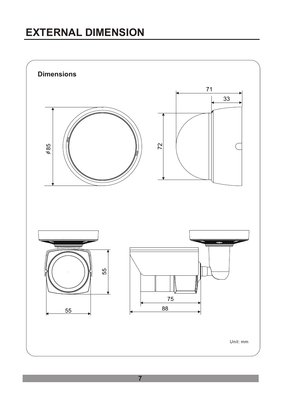 쪽 14, External dimension | Revo RDOMRJCAM User Manual | Page 13 / 16