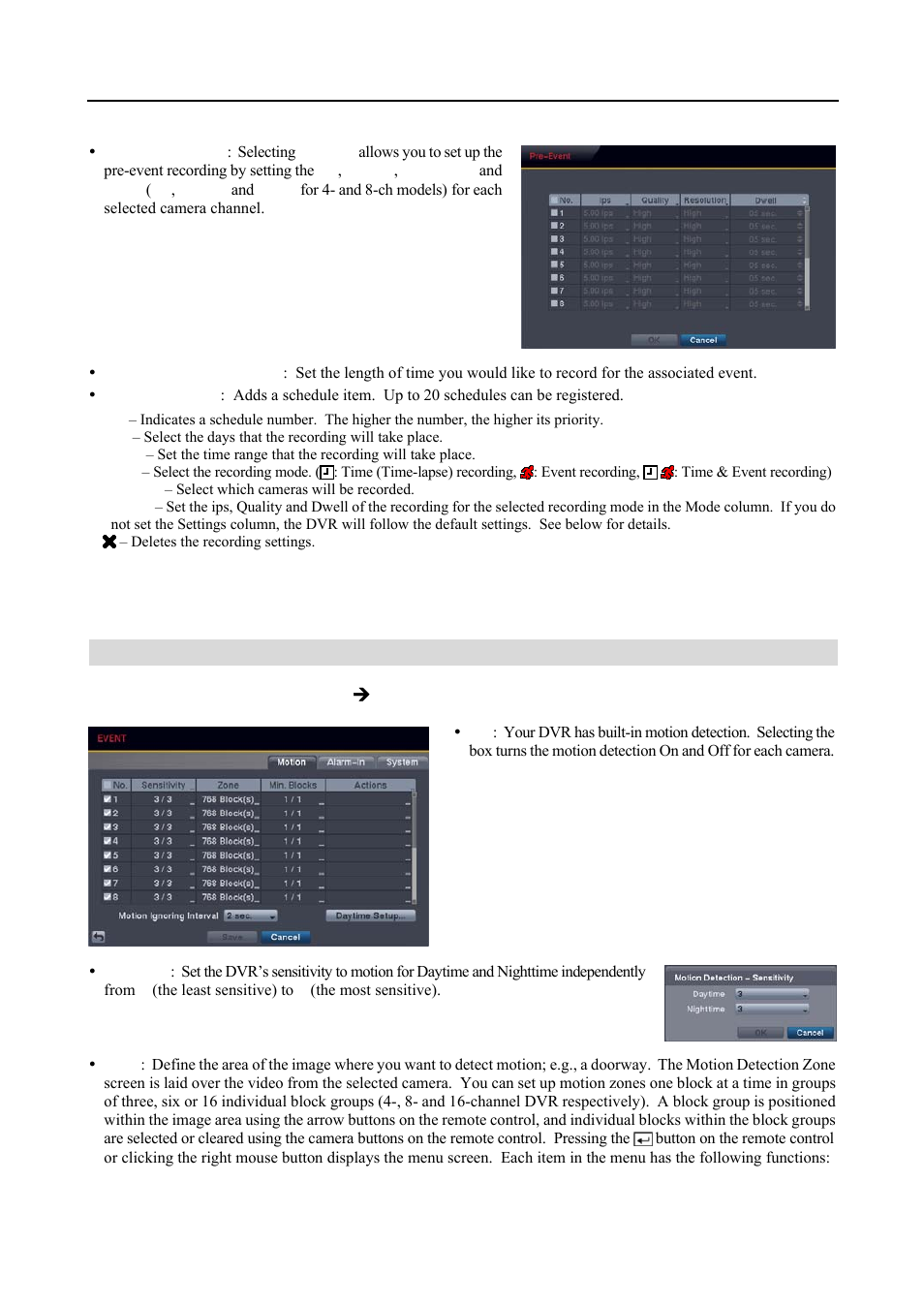 Event setup, Motion event settings (event  motion tab) | Revo R4-8-16DVR3 User Manual | Page 29 / 56