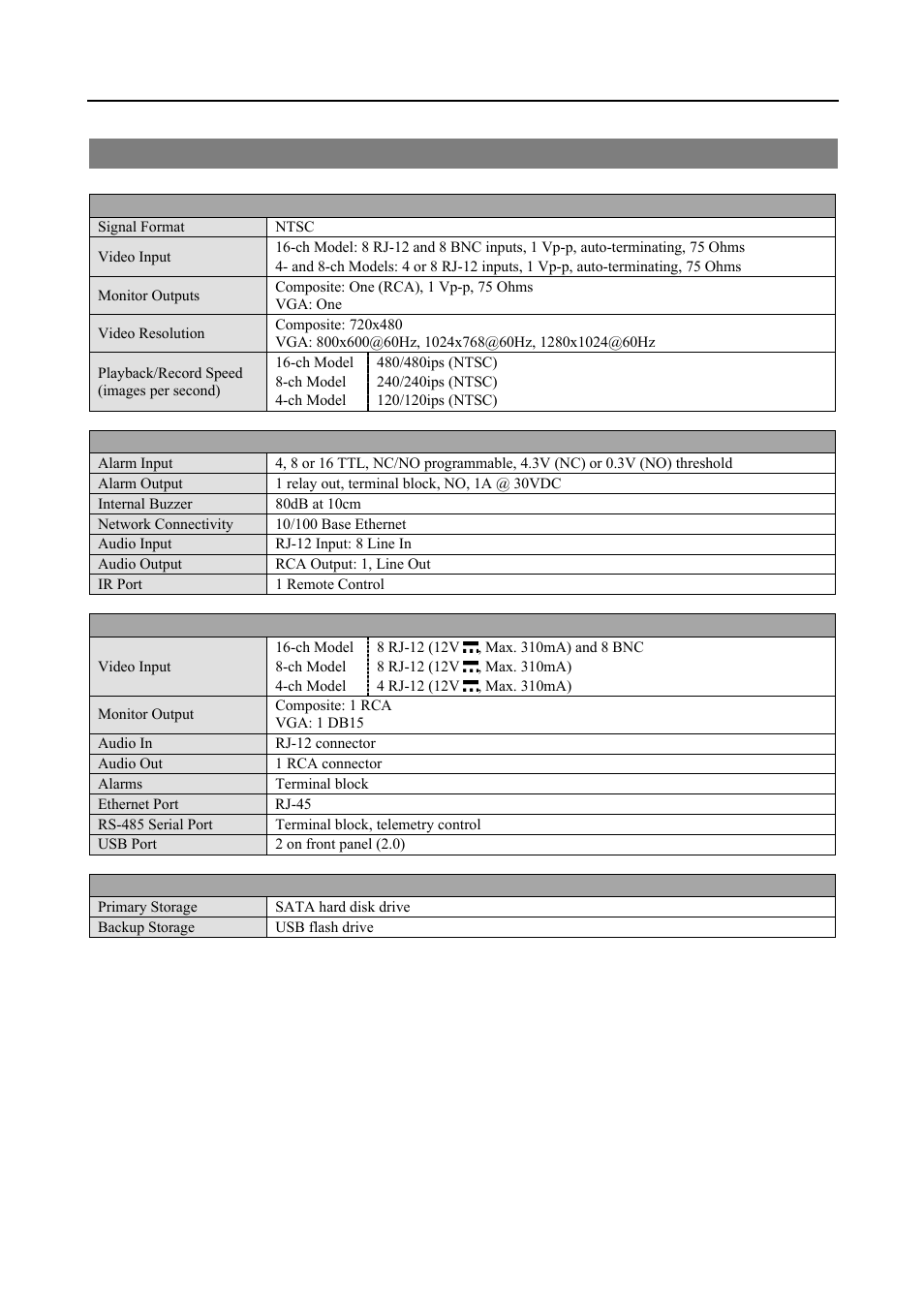 Specifications | Revo R4-8-16DVR3 User Manual | Page 53 / 56