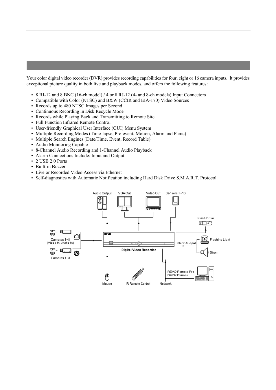 Chapter 1 — introduction, Features | Revo R4-8-16DVR3 User Manual | Page 7 / 56