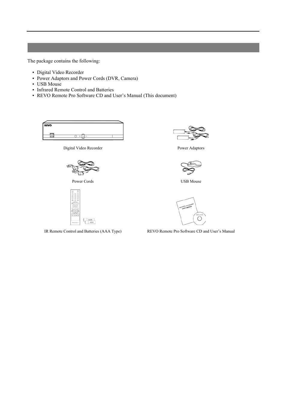 Package contents | Revo R4-8-16DVR3 User Manual | Page 8 / 56