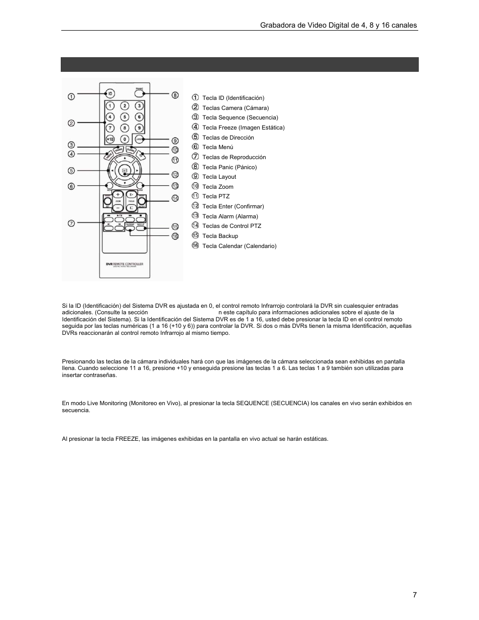 Control remoto por infrarrojo | Revo R4-8-16DVR3 User Manual | Page 13 / 52