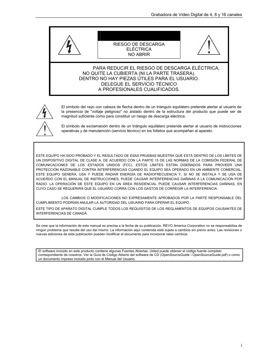 Precaución | Revo R4-8-16DVR3 User Manual | Page 3 / 52