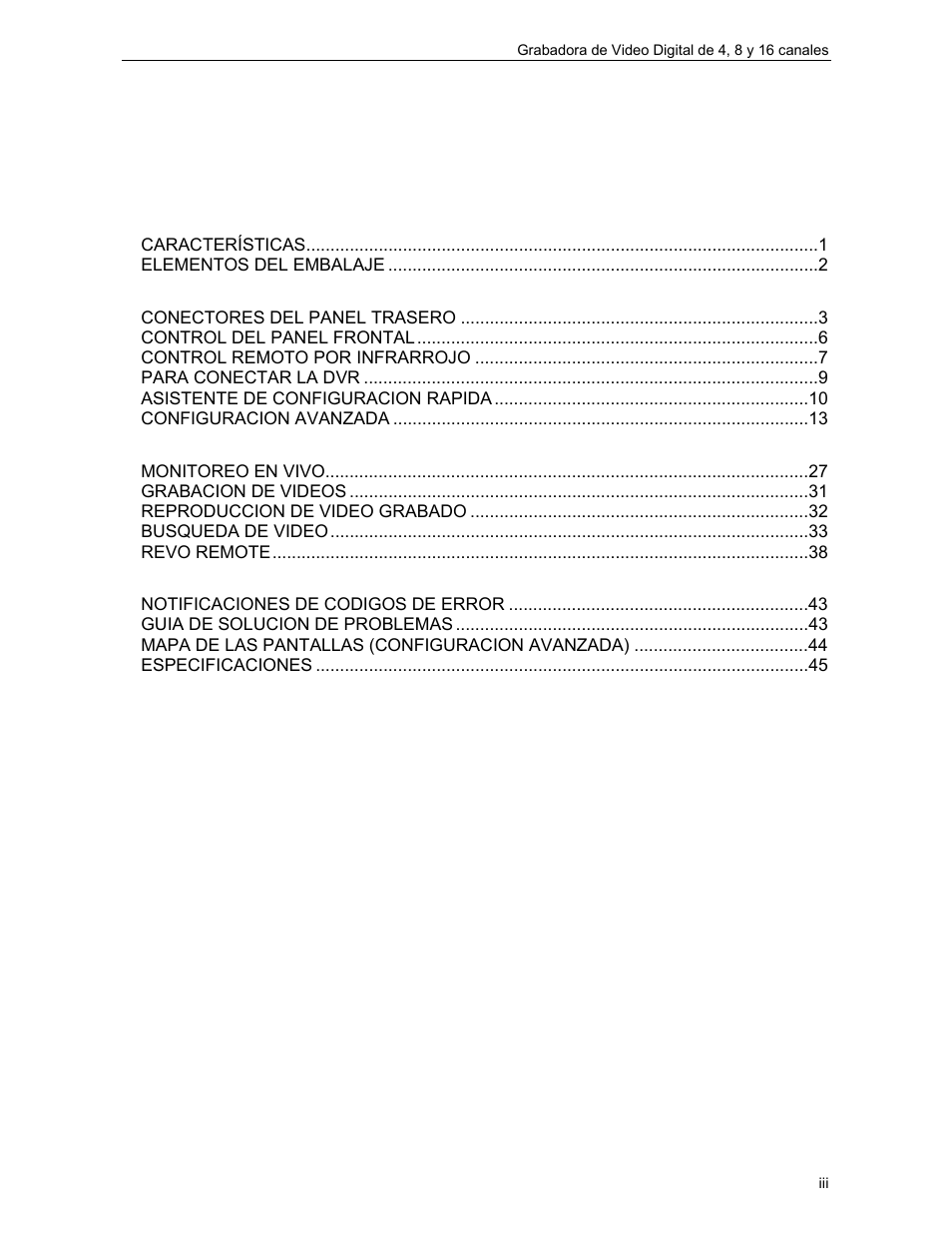 Índice | Revo R4-8-16DVR3 User Manual | Page 5 / 52