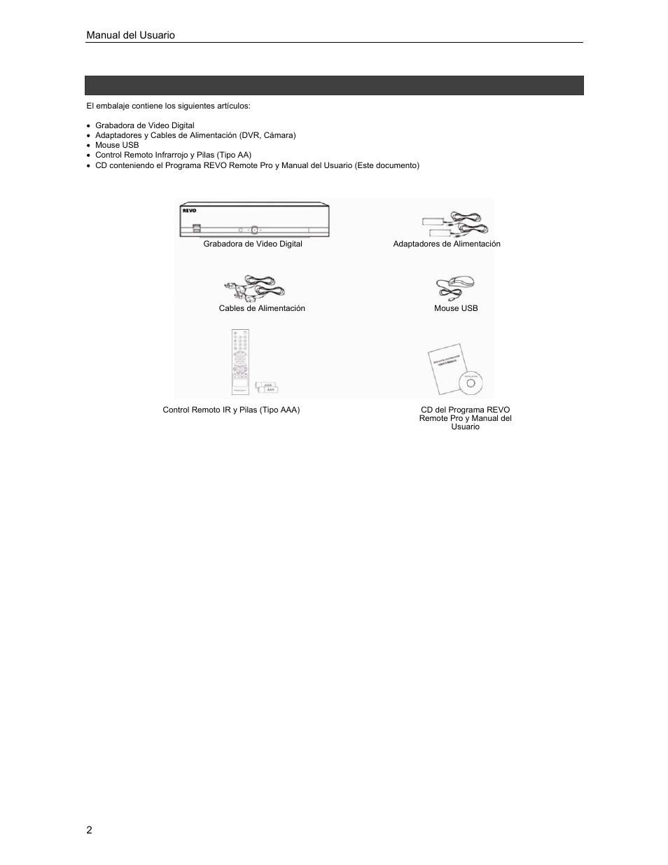 Elementos del embalaje | Revo R4-8-16DVR3 User Manual | Page 8 / 52