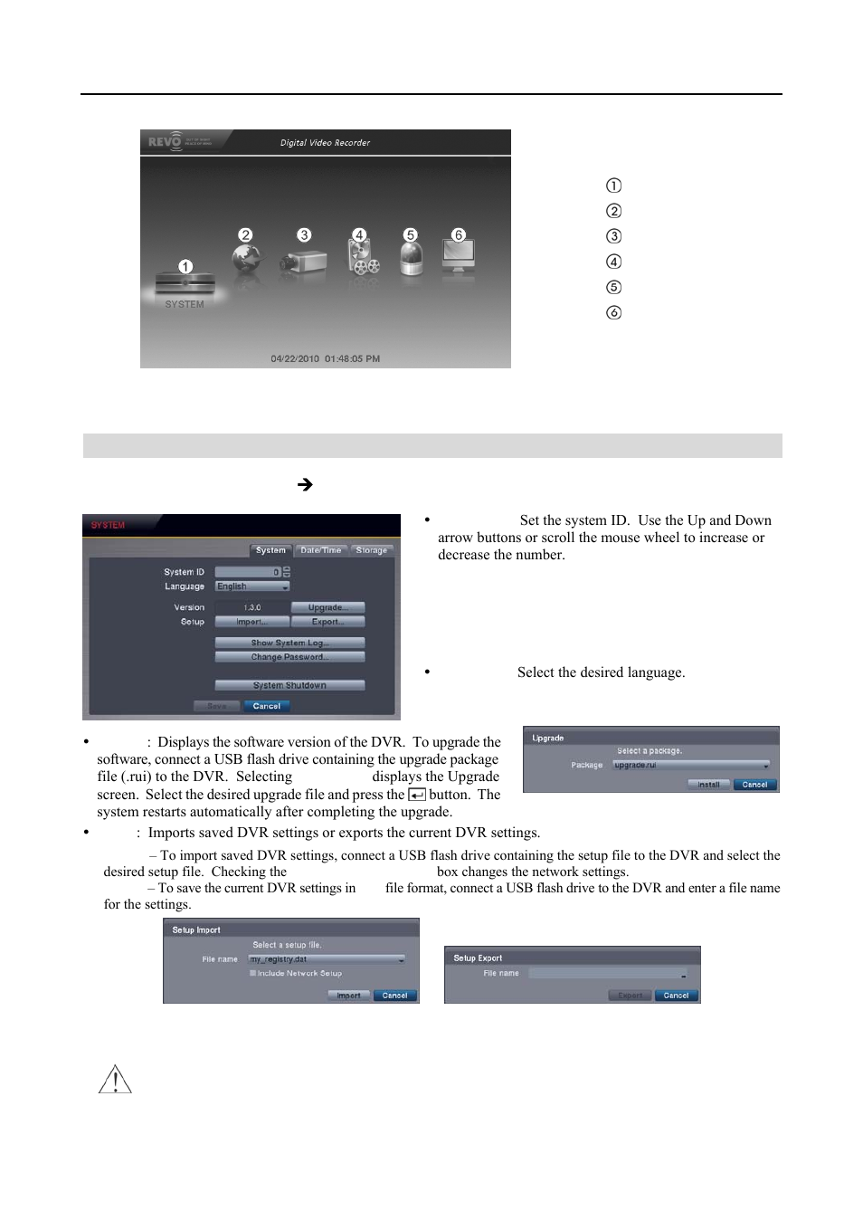 System setup, System settings (system  system tab) | Revo R4-8DVR4 User Manual | Page 20 / 56