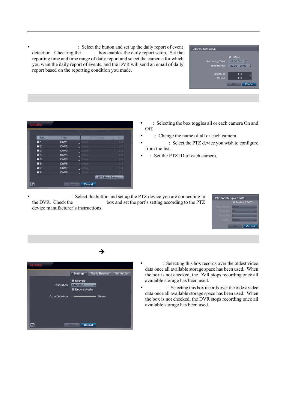 Camera setup, Record setup | Revo R4-8DVR4 User Manual | Page 27 / 56